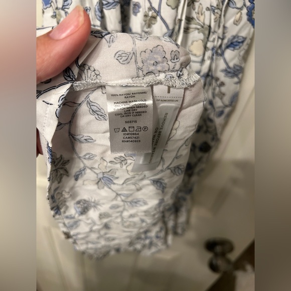 🆕 NWT LOFT Women's Ruffled Short Sleeve Floral Dress Midi Length White/Blue - Picture 10 of 11